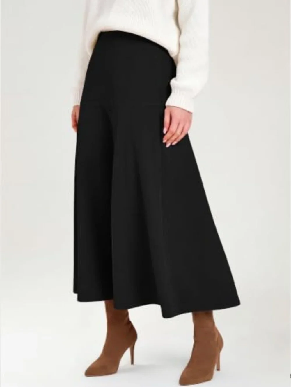 A-Line High Waist Midi Skirt Pleated Flowy Swing